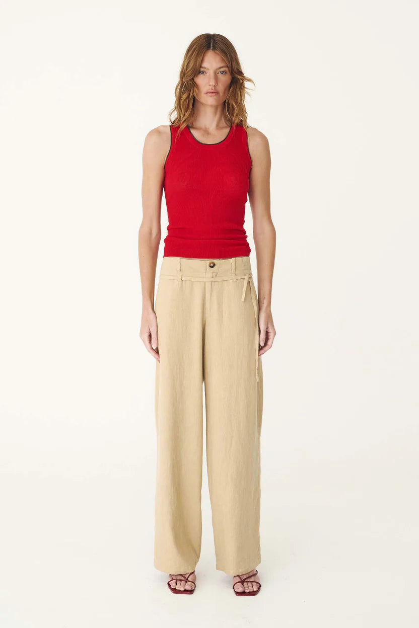 Zoe Contrast Knit Tank - Flame Red Rowie