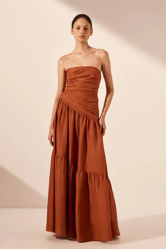 Celeste Strapless Tiered Maxi Dress - Rust Shona Joy