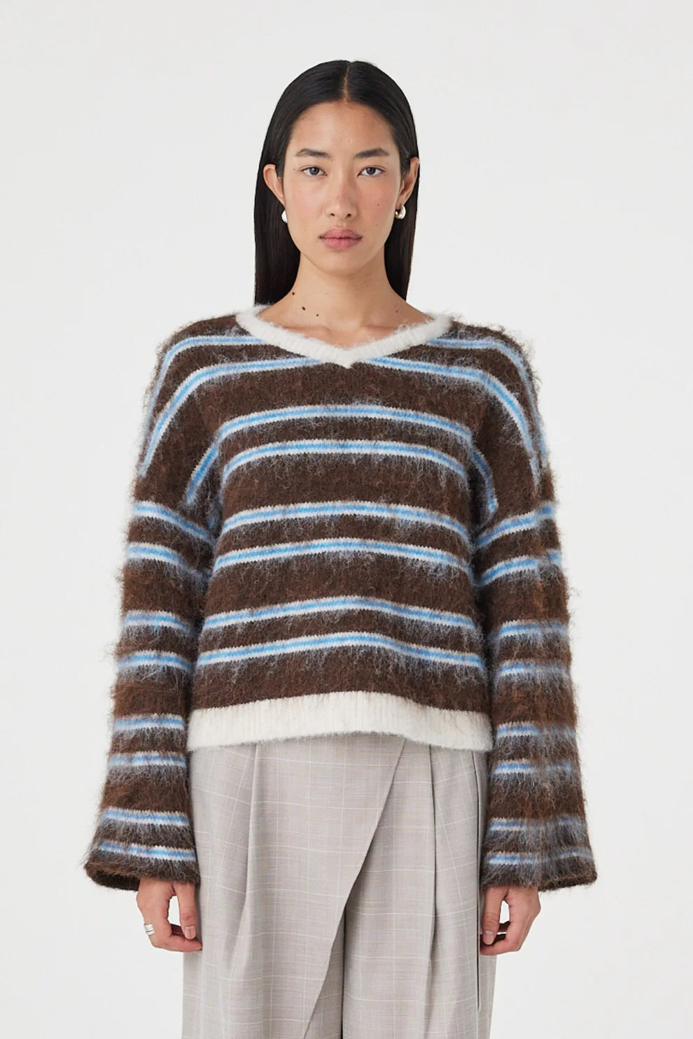 Lucca Sweater - Espresso and Blue Stripe Arcaa