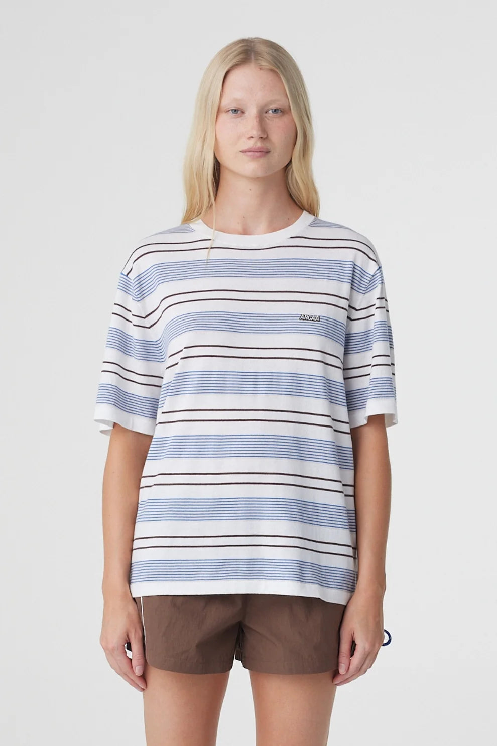 Noor Tee - White and Blue Retro Stripe Arcaa