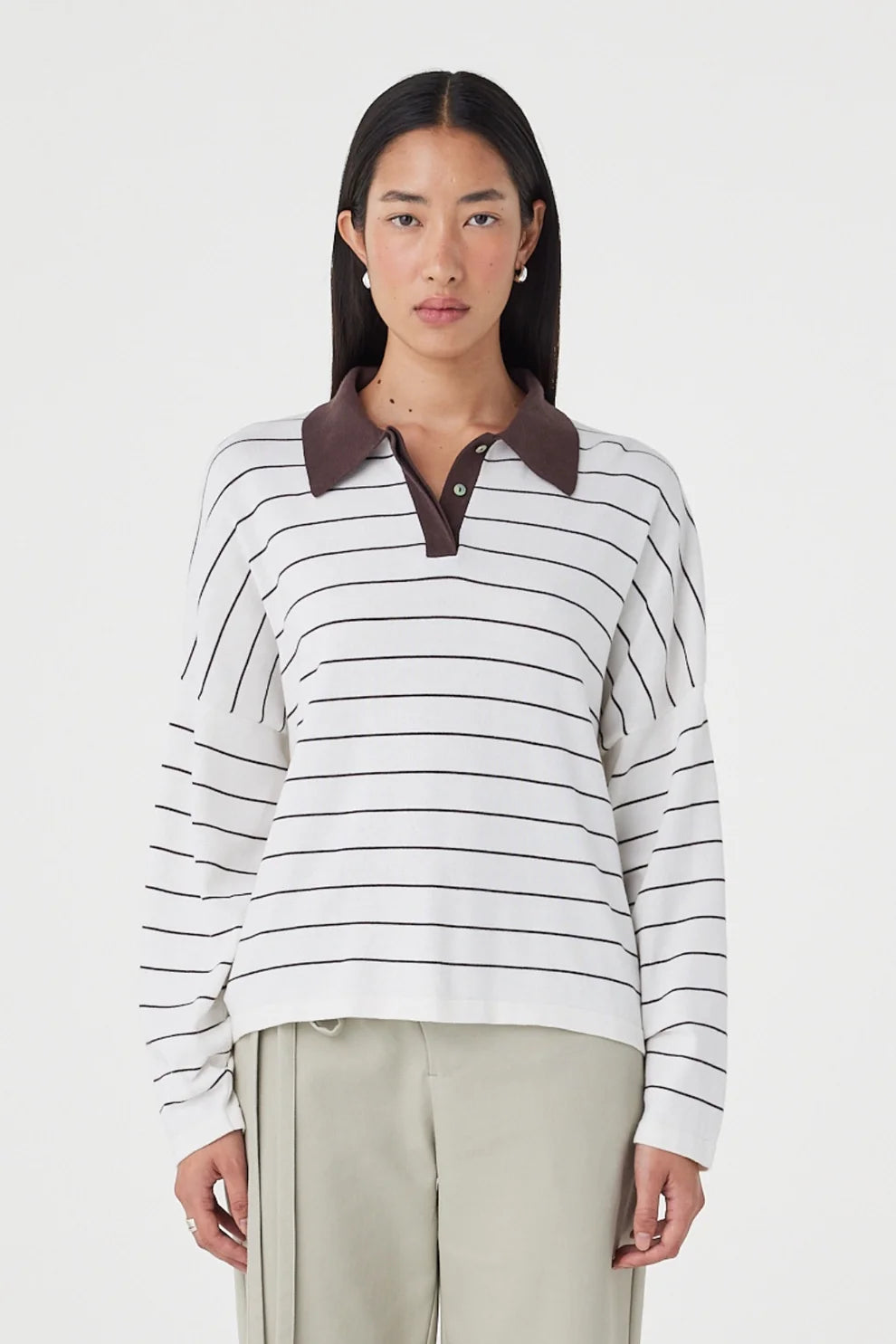 Zia Tie Knit Jersey - Cream and Espresso Stripe Arcaa