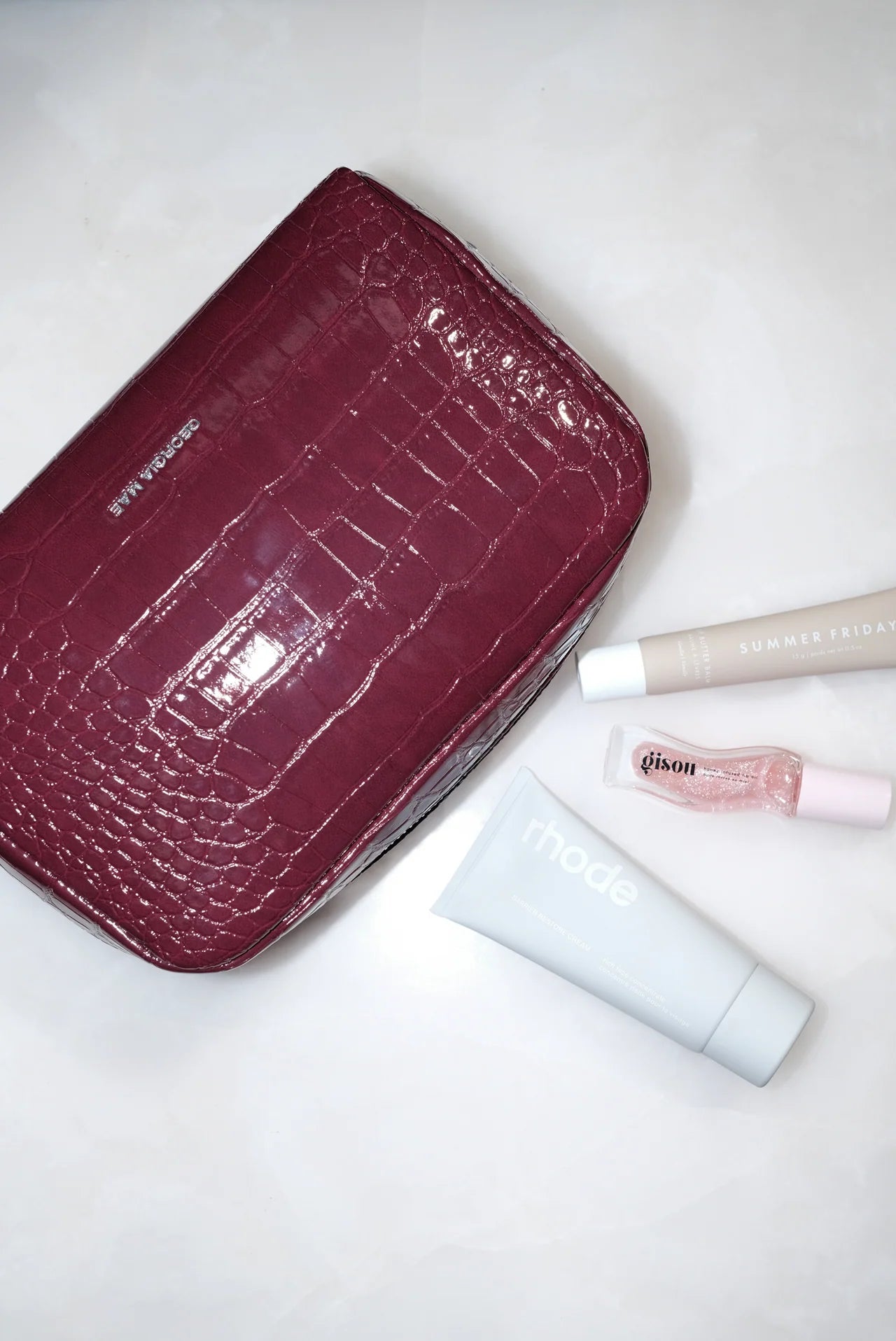 Gia Make Up Bag - Burgundy Croc Georgia Mae