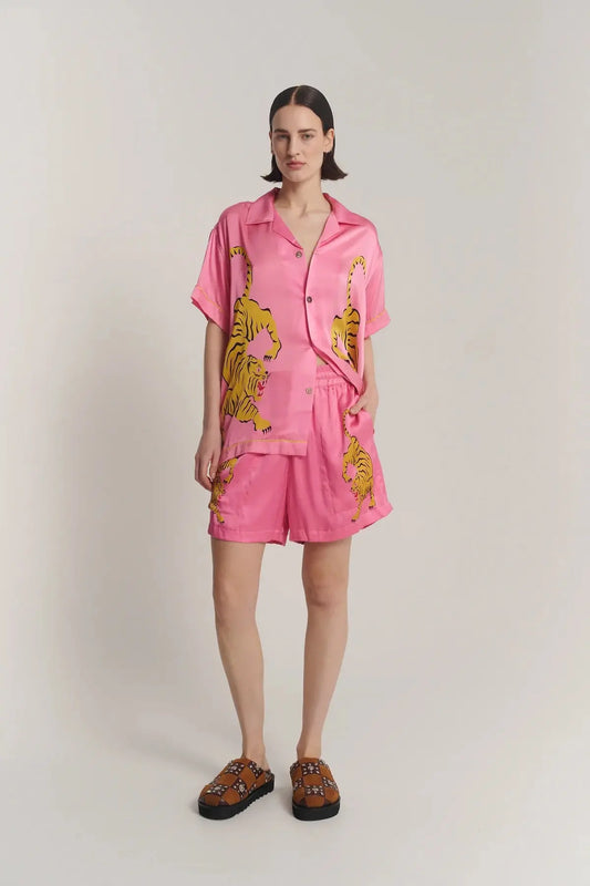 Crouching Tiger Silk Shirt - Pink The Tales