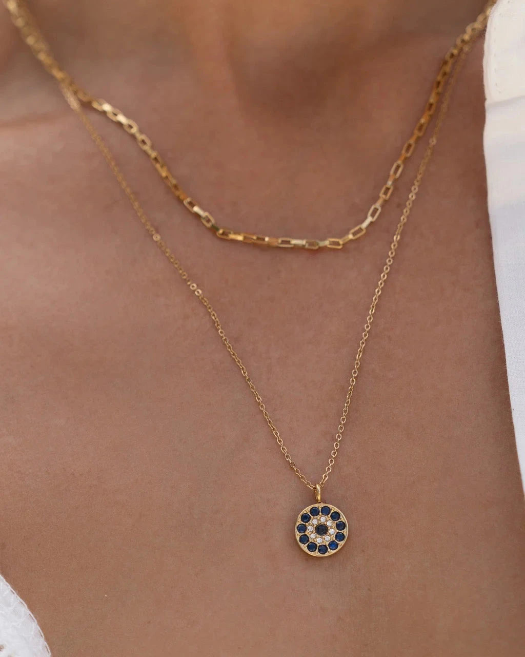 Protective Eye Charm Gold Necklace Arms of Eve