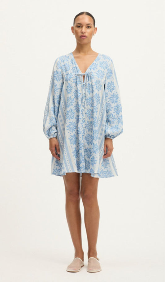 Deborah Mini Dress - Bright-White Blue The Summery Copenhagen