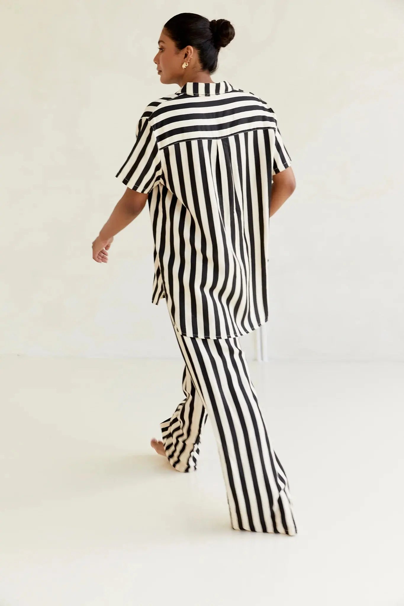 Essie Short Sleeve Stripe Linen Shirt Bisk the Label
