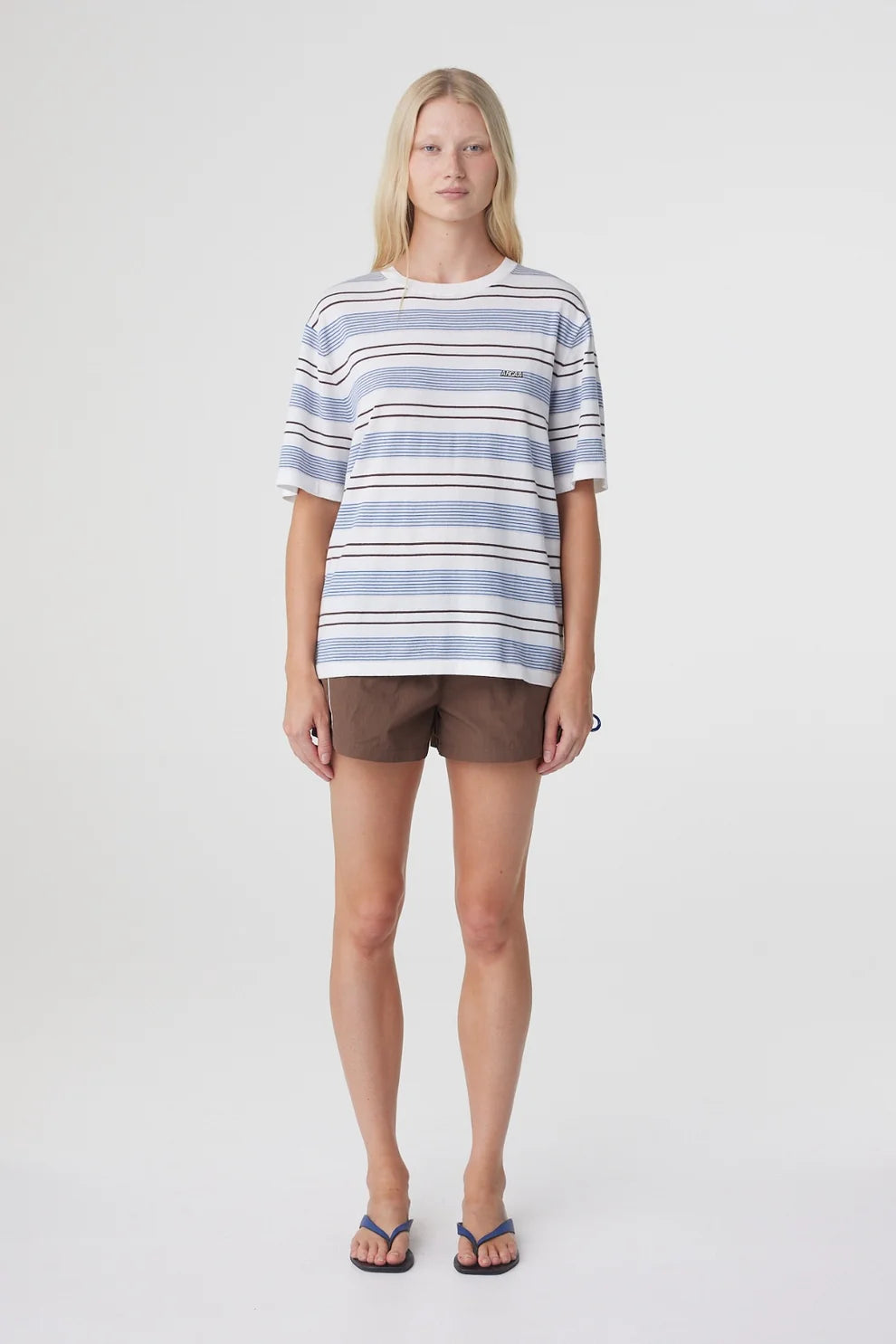 Noor Tee - White and Blue Retro Stripe Arcaa