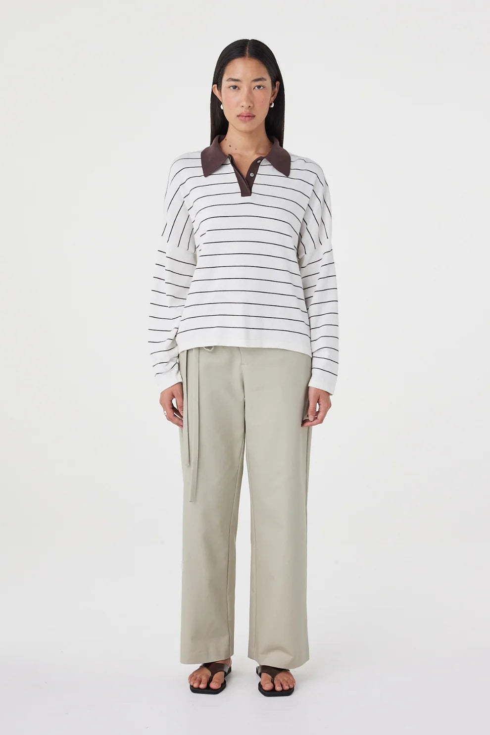 Zia Tie Knit Jersey - Cream and Espresso Stripe Arcaa