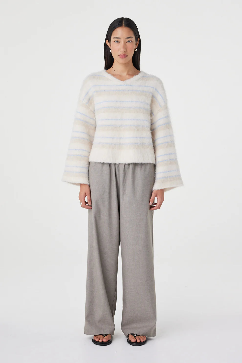Lucca Sweater - Taupe and Blue Stripe Arcaa