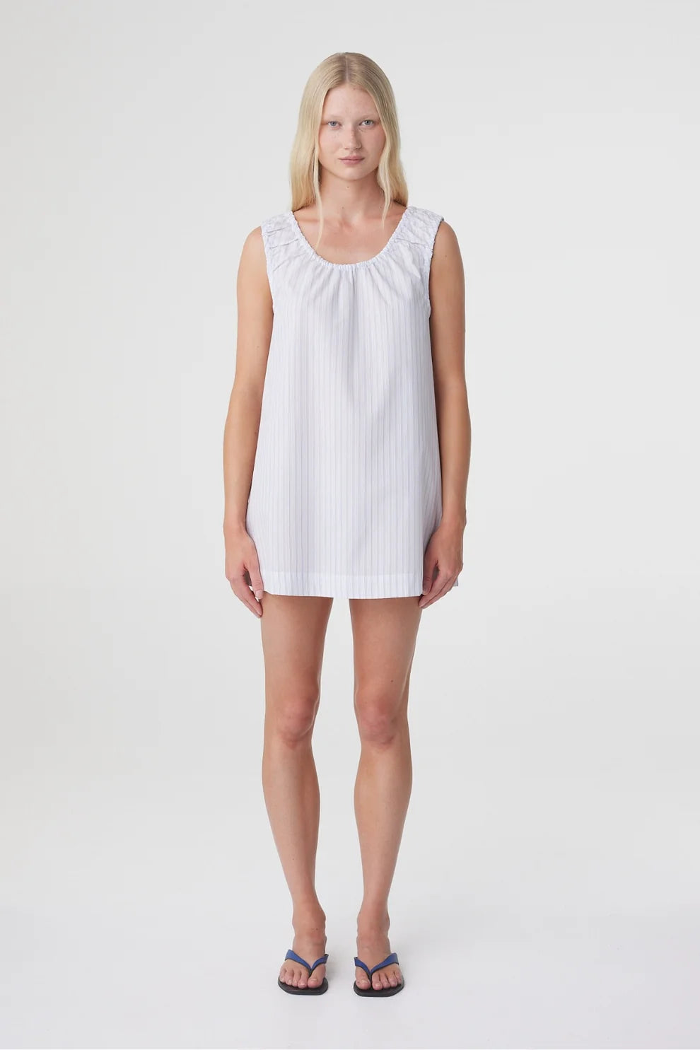 Isla Mini Dress - Blue Pinstripe Arcaa