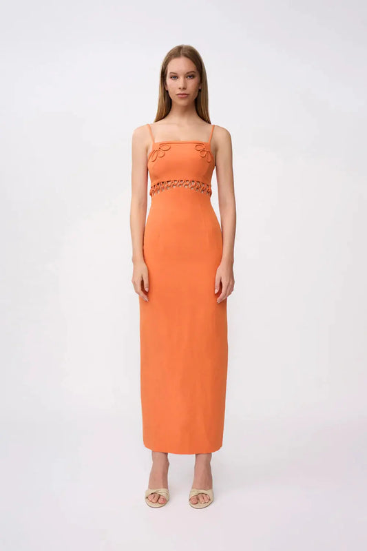 Fiamma Linen Loop Ankle Dress - Orange By Johnny