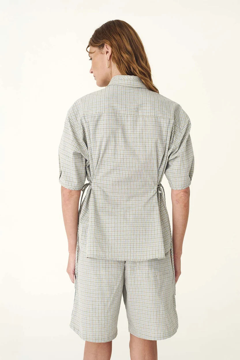 Frankie Tie Short Sleeve Shirt - Blue Check Rowie