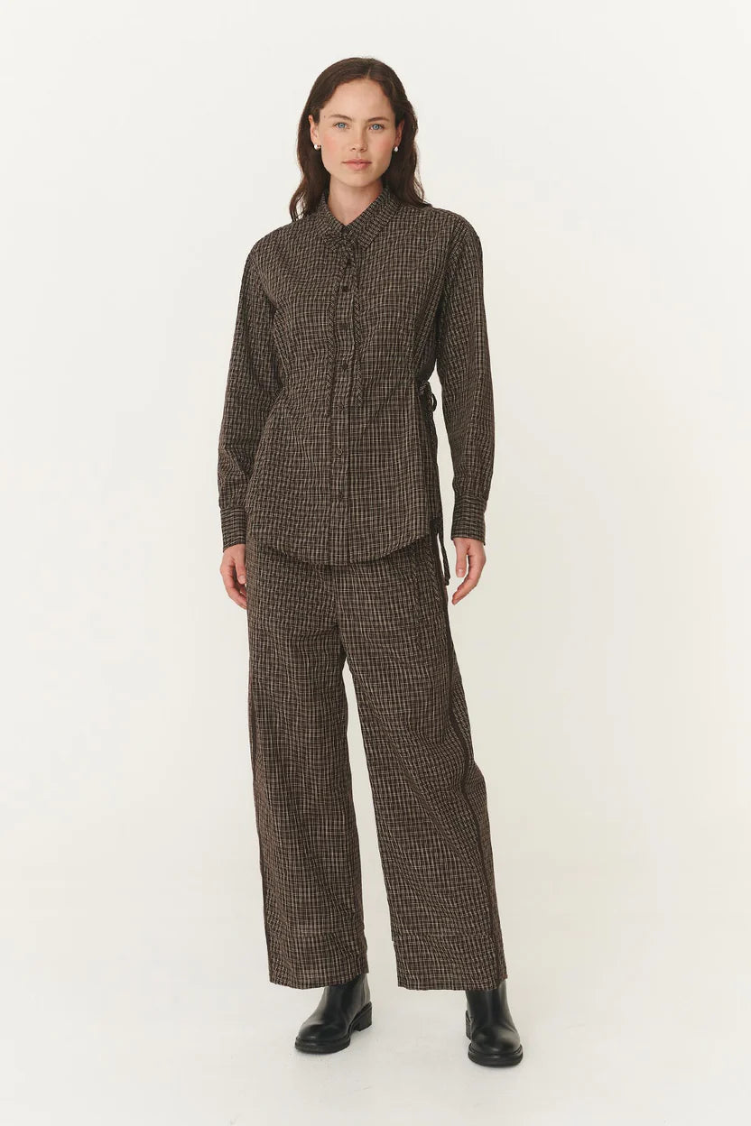 Frankie Tie Long Sleeve Shirt - Cacao Check Rowie