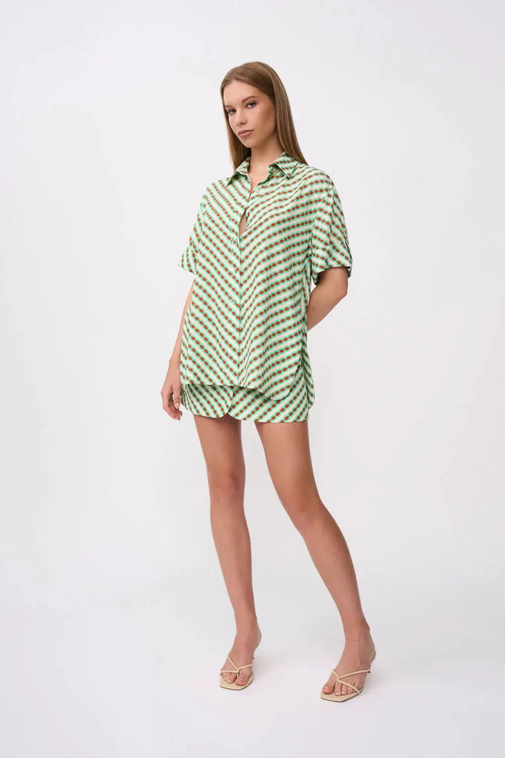 Geo Stripe Shirt - Green Brown By Johnny