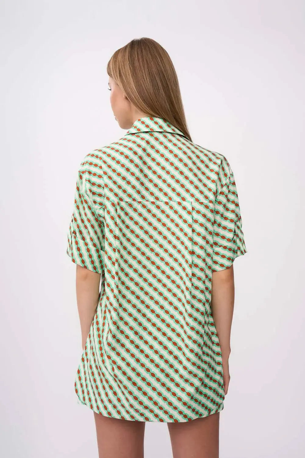 Geo Stripe Shirt - Green Brown By Johnny