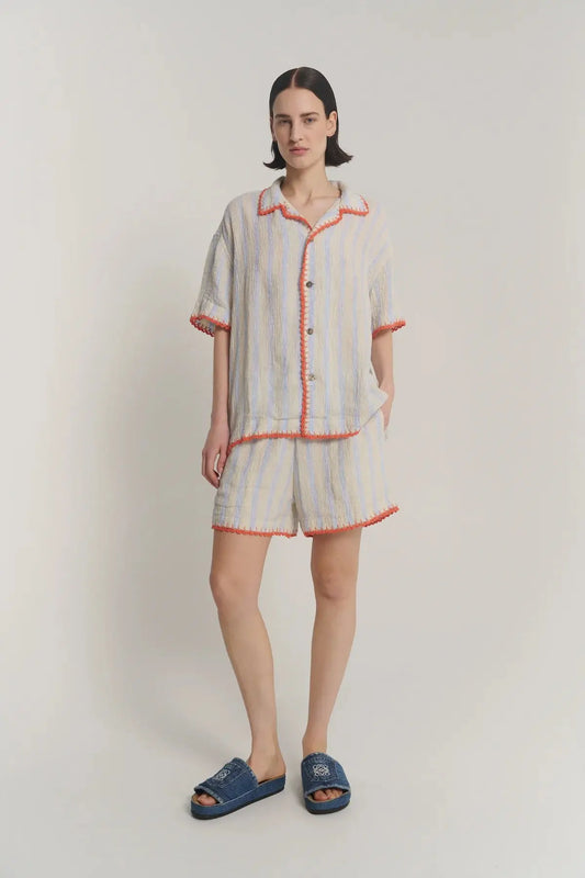 Hand Crochet Trimmed Stripe Linen Shirt The Tales