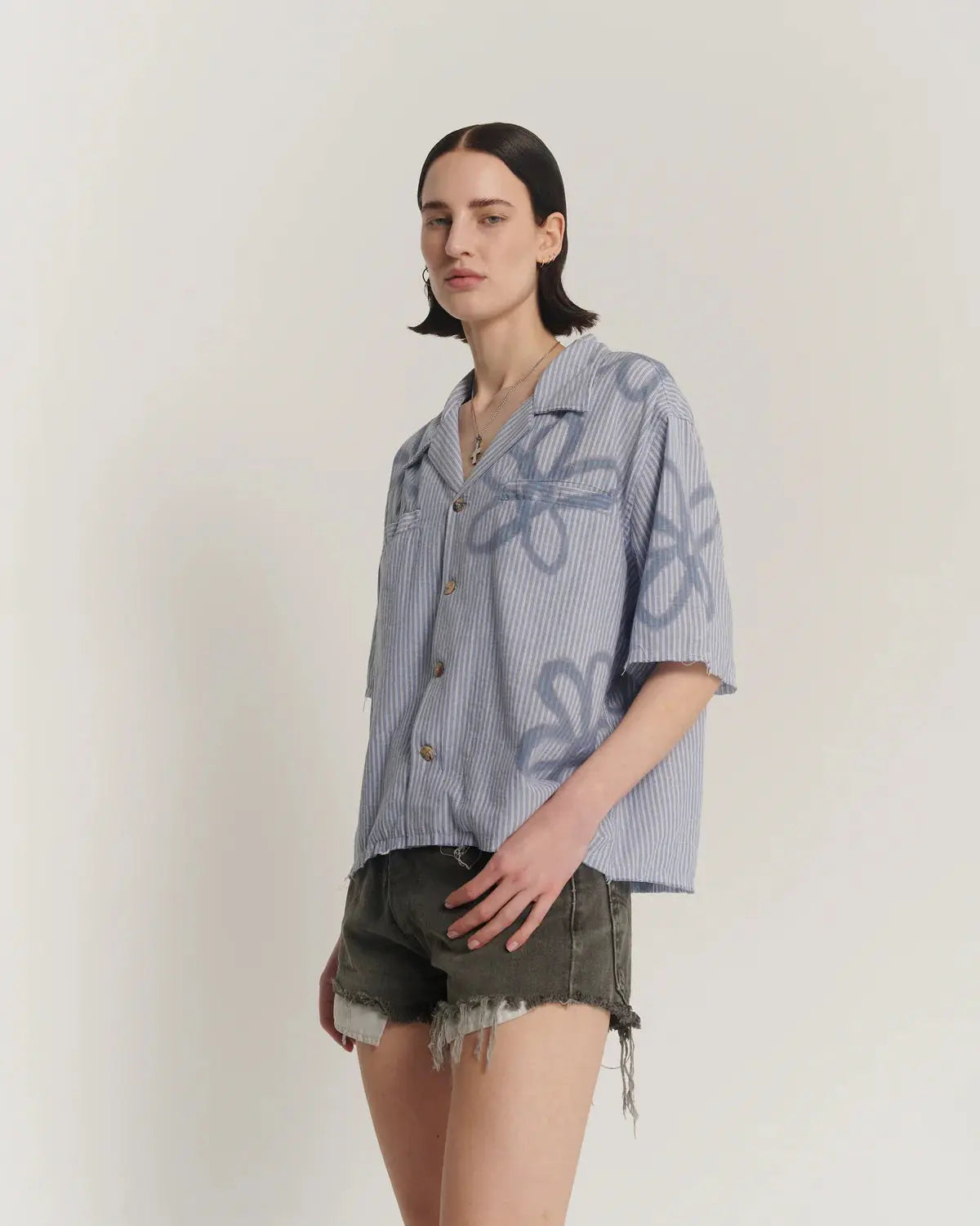 Hand Sprayed Flower Yarn Dye Stripe Camp Shirt The Tales