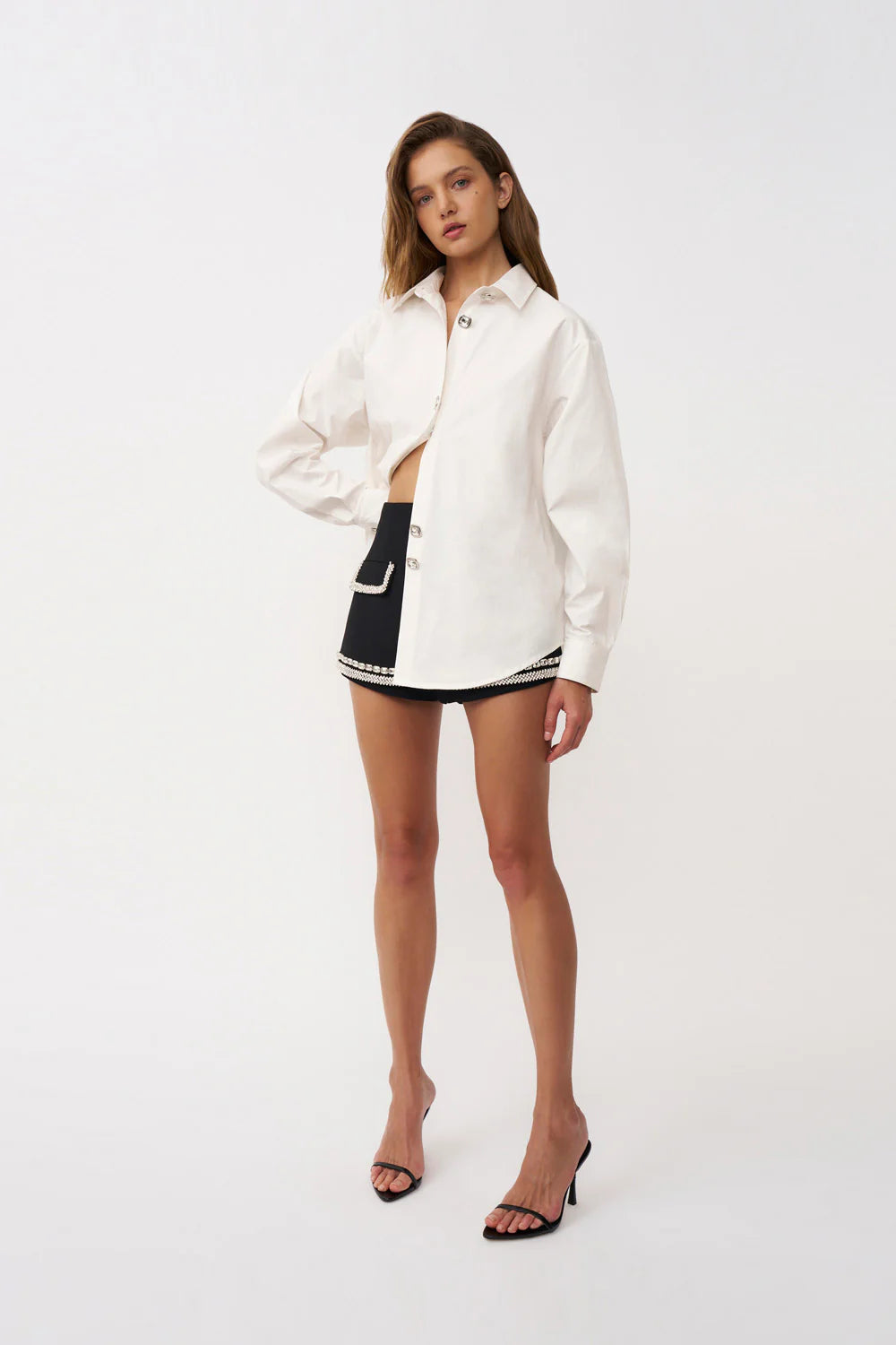 Jewel Button Shirt - Ivory By Johnny at cloth in brick 