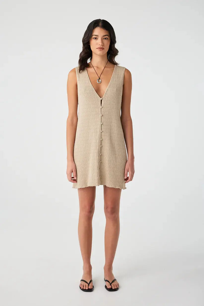 Jude Reversible A-Line Knit Mini Dress - Taupe - Front View