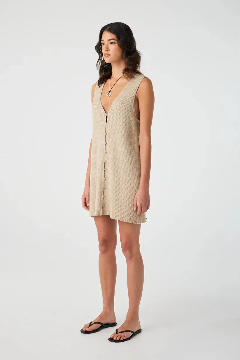 Jude Reversible A-Line Knit Mini Dress - Taupe - Side View