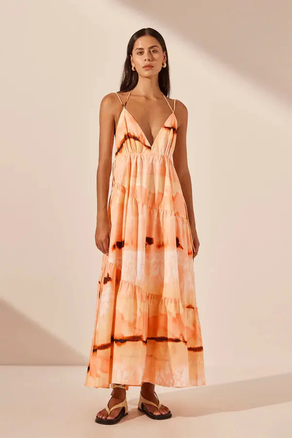 Larissa Tiered Maxi Dress - Peach/Multi Shona Joy