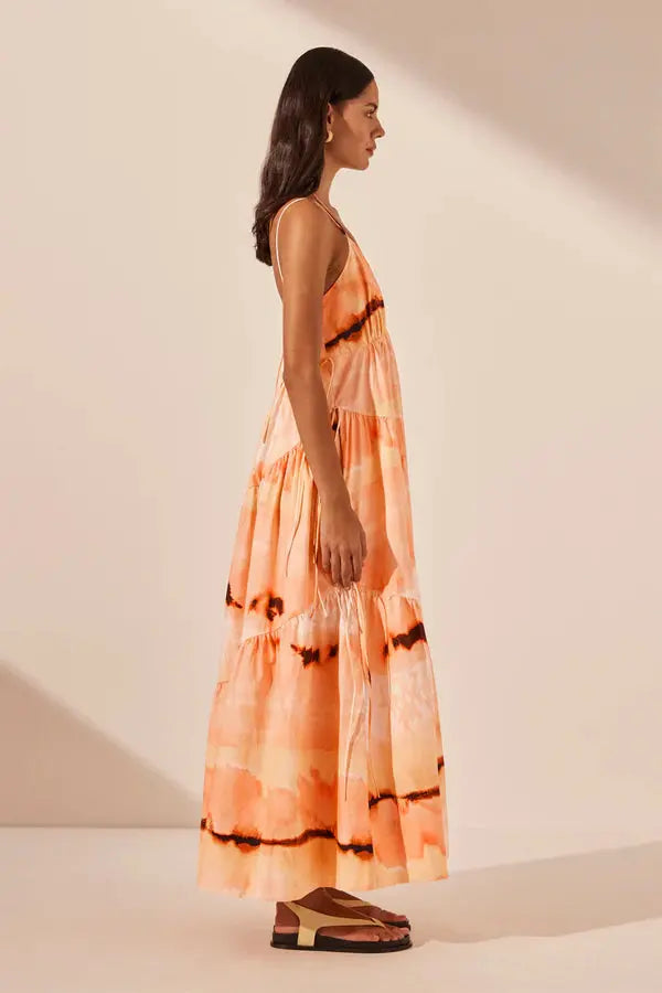 Larissa Tiered Maxi Dress - Peach/Multi Shona Joy