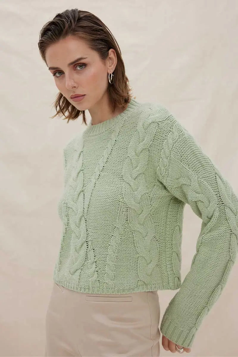 Linked Cable Sweater - Artichoke Sovere