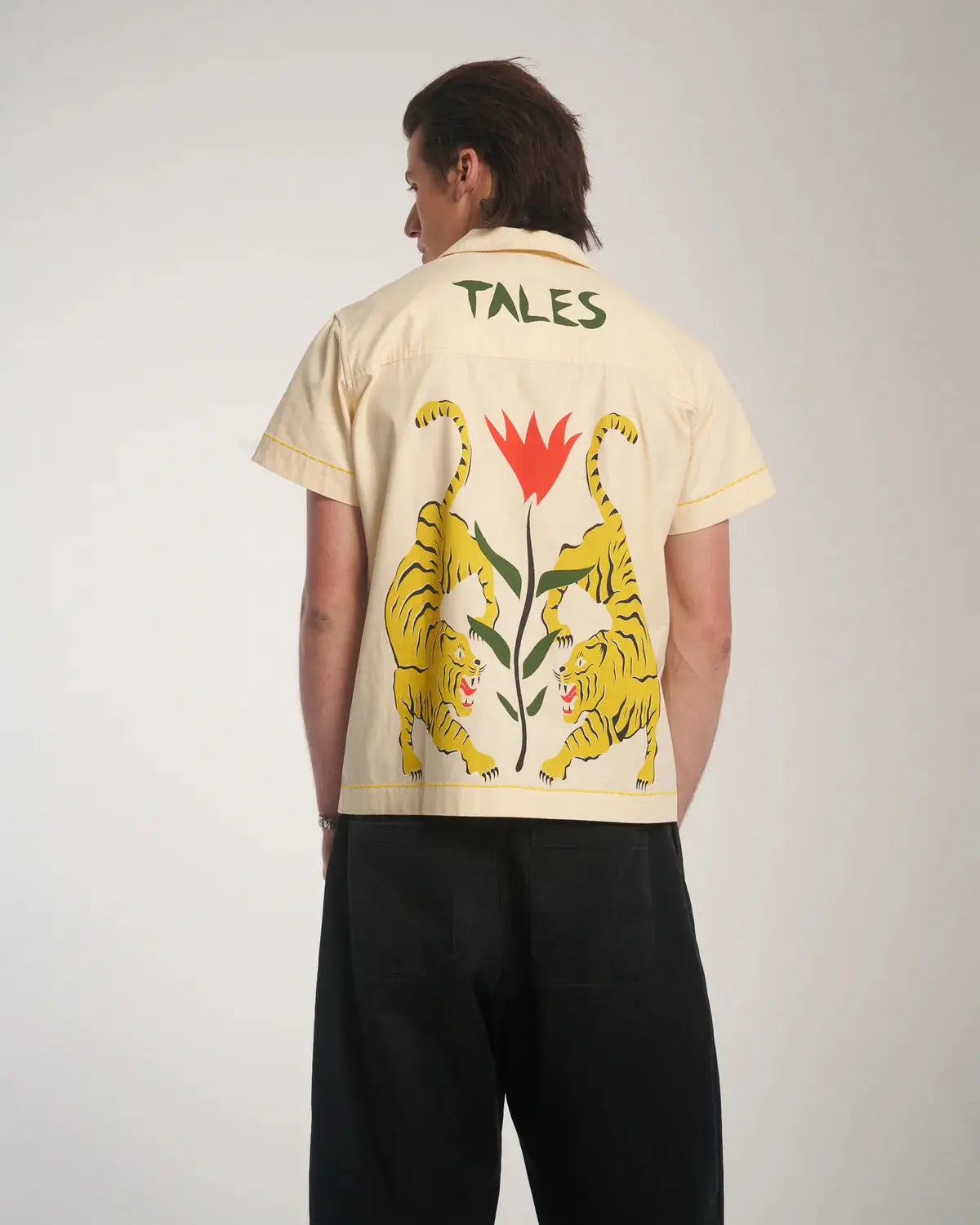 Luxe 100% Cotton Crouching Tiger Camp Shirt - Cream The Tales