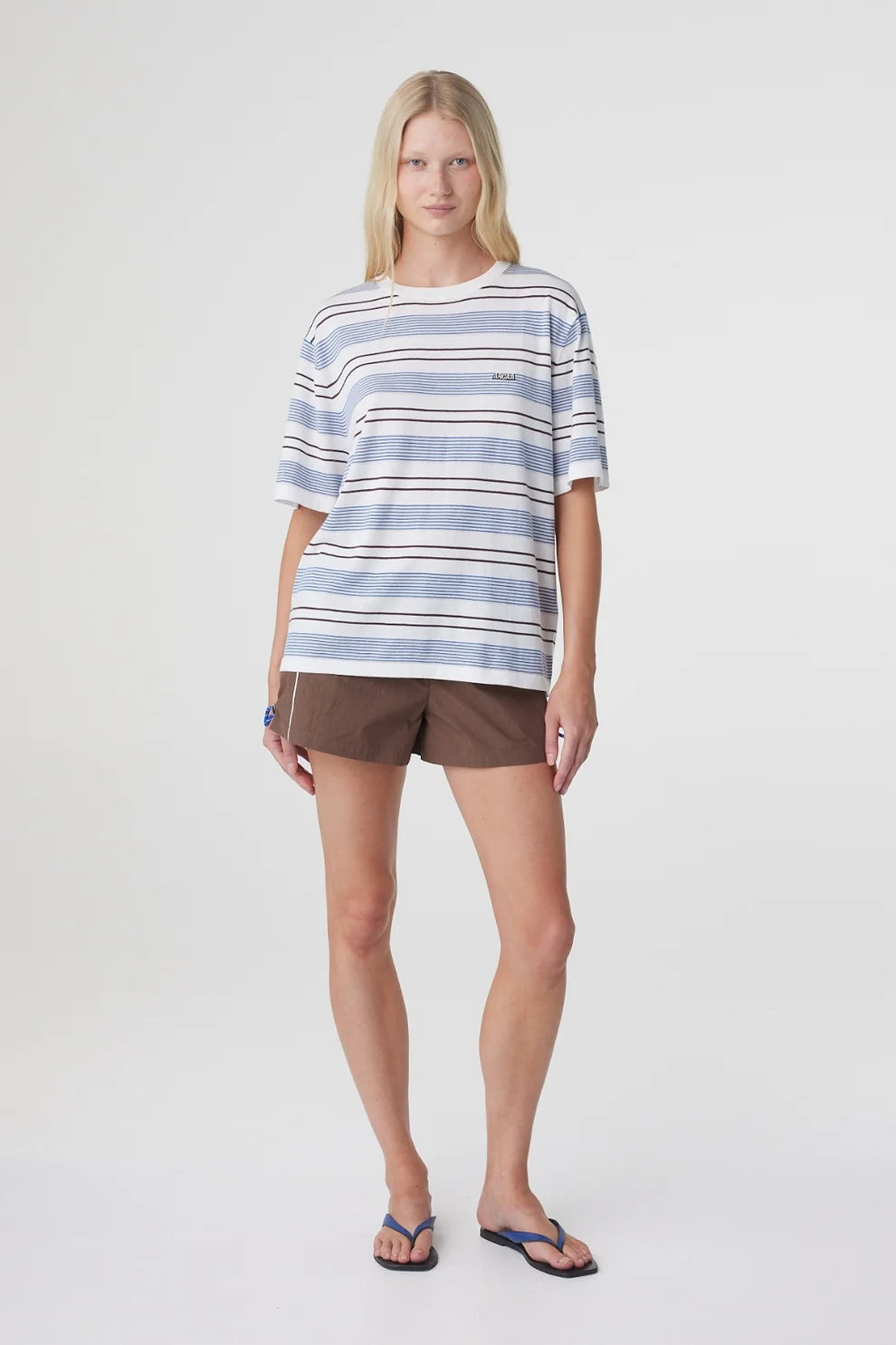 Noor Tee - White and Blue Retro Stripe Arcaa