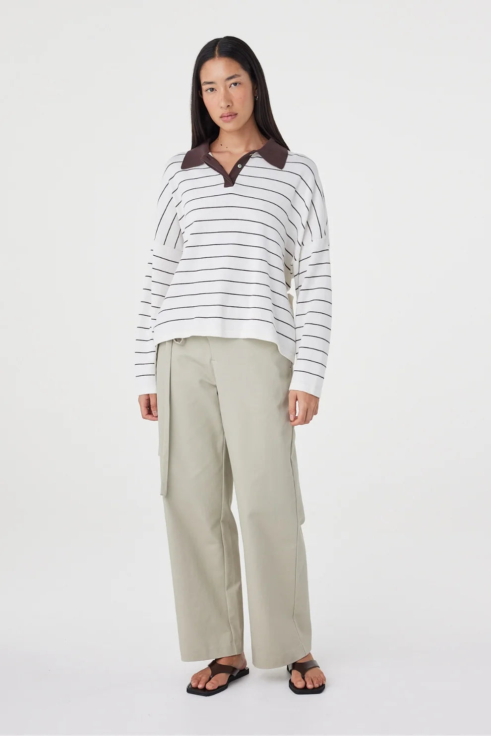 Zia Tie Knit Jersey - Cream and Espresso Stripe Arcaa