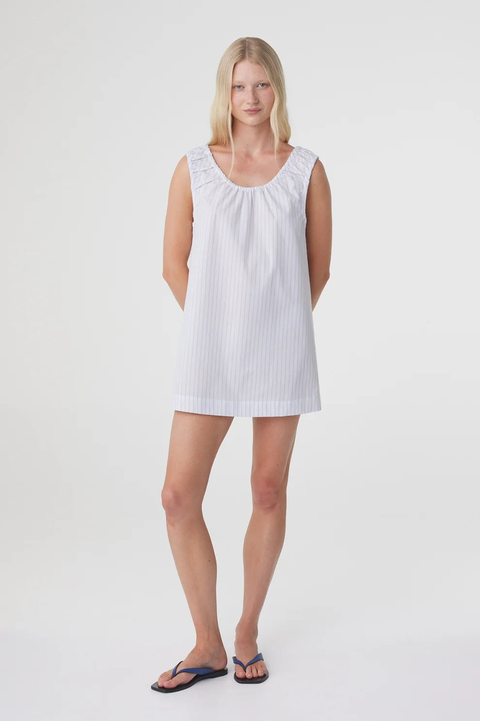 Isla Mini Dress - Blue Pinstripe Arcaa
