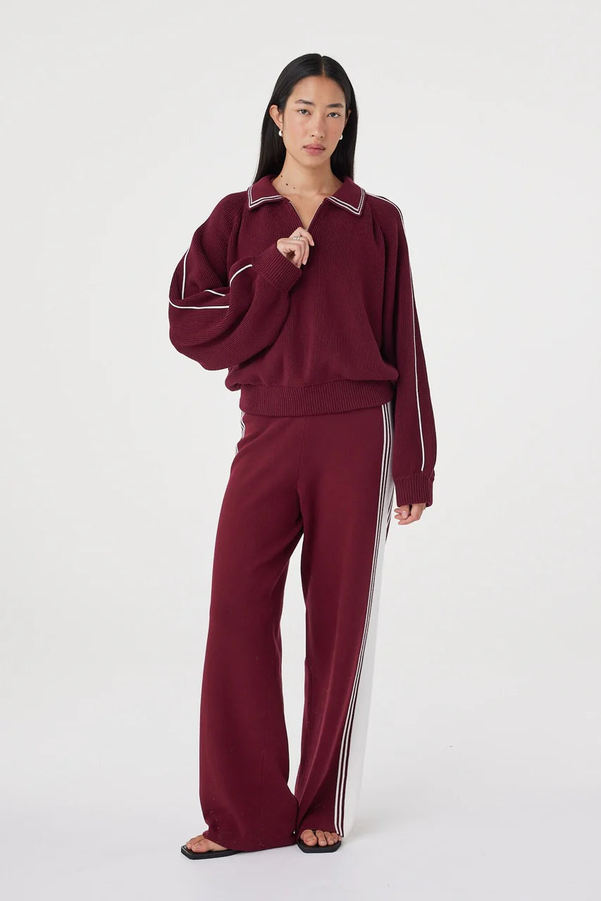 Nella Zip Sweater - Merlot and Cream Arcaa