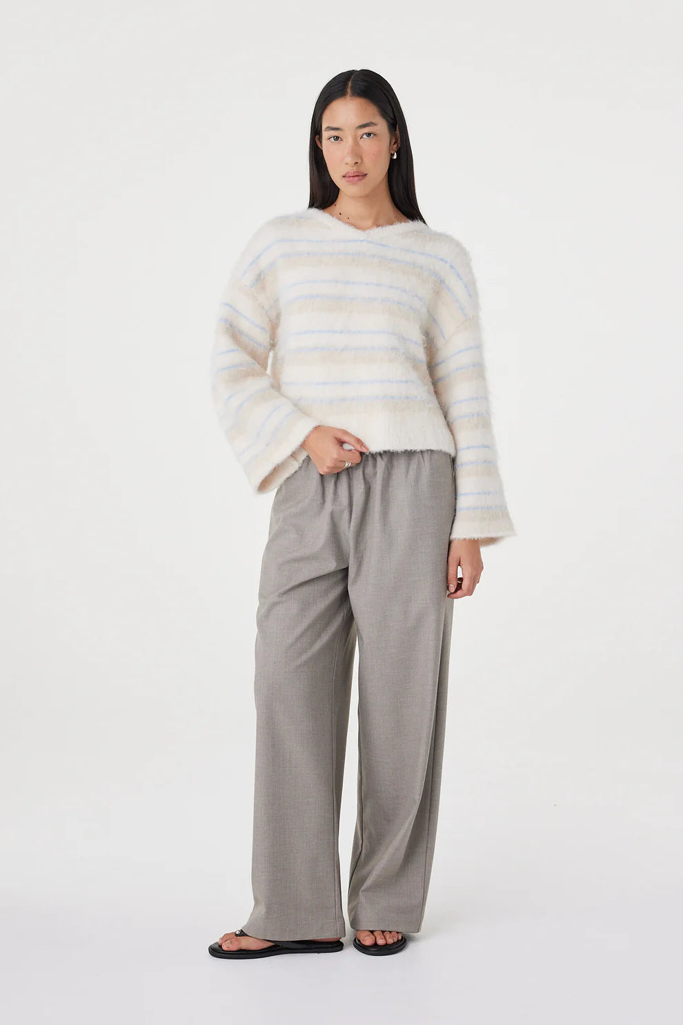 Lucca Sweater - Taupe and Blue Stripe Arcaa