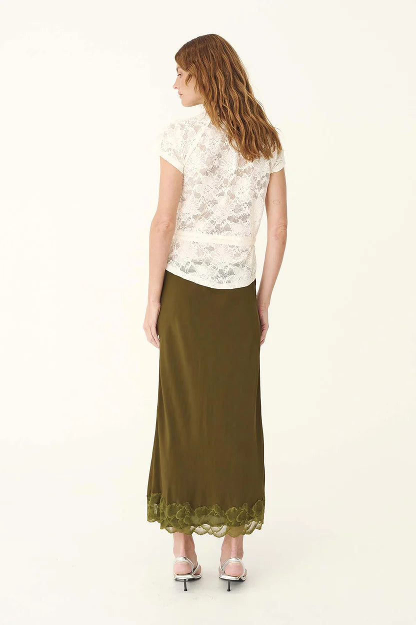 Marina Silk Midi Skirt - Olive Rowie