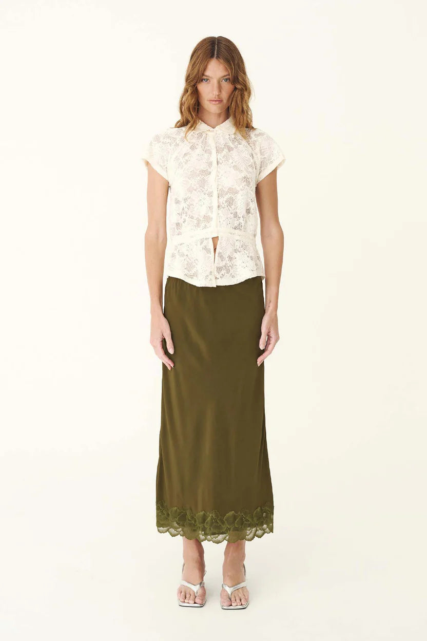 Marina Silk Midi Skirt - Olive Rowie