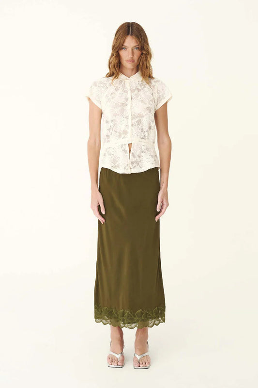 Marina Silk Midi Skirt - Olive Rowie