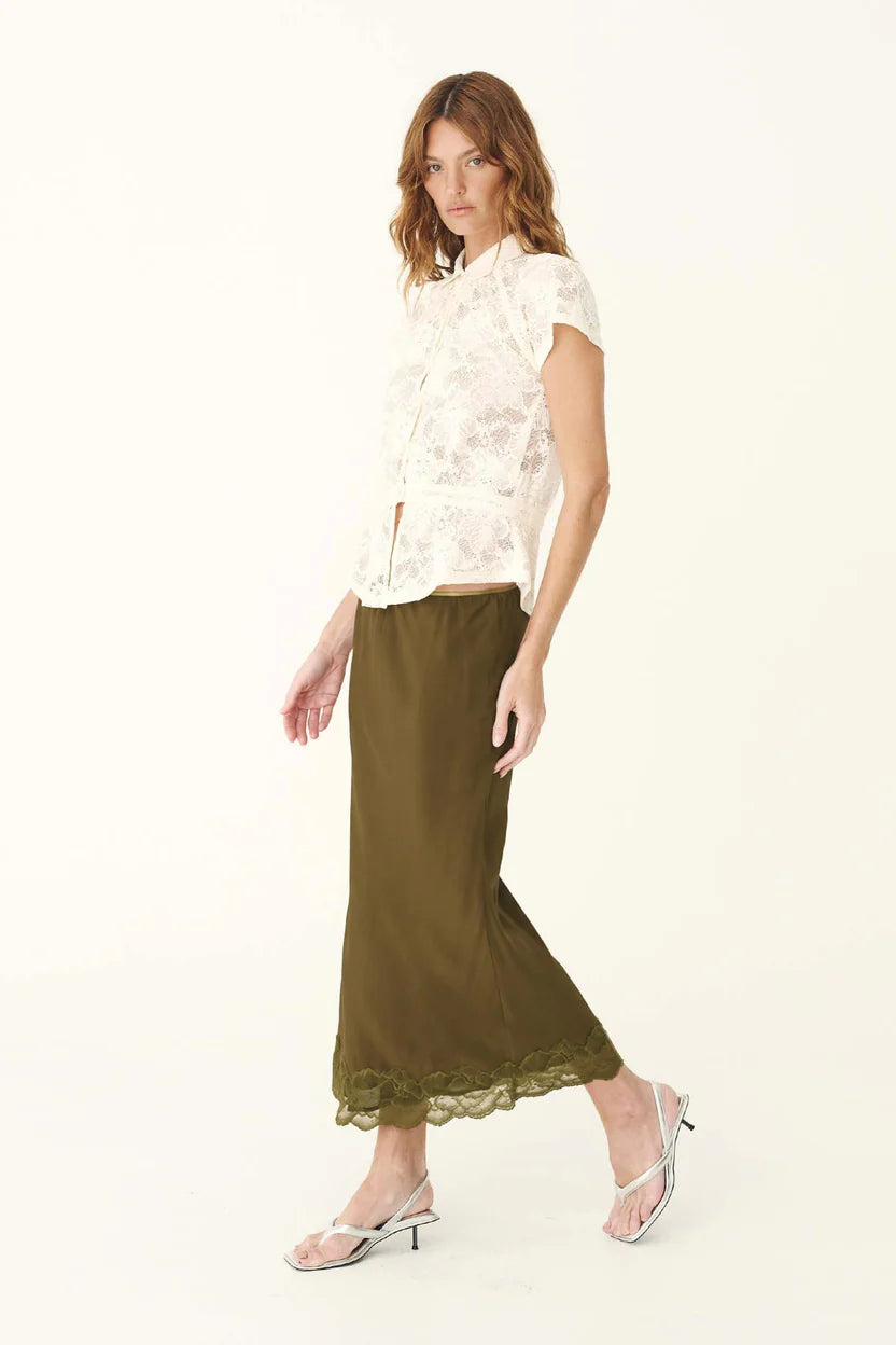 Marina Silk Midi Skirt - Olive Rowie