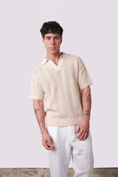 Maya Knit Polo - Cream Kore Studios