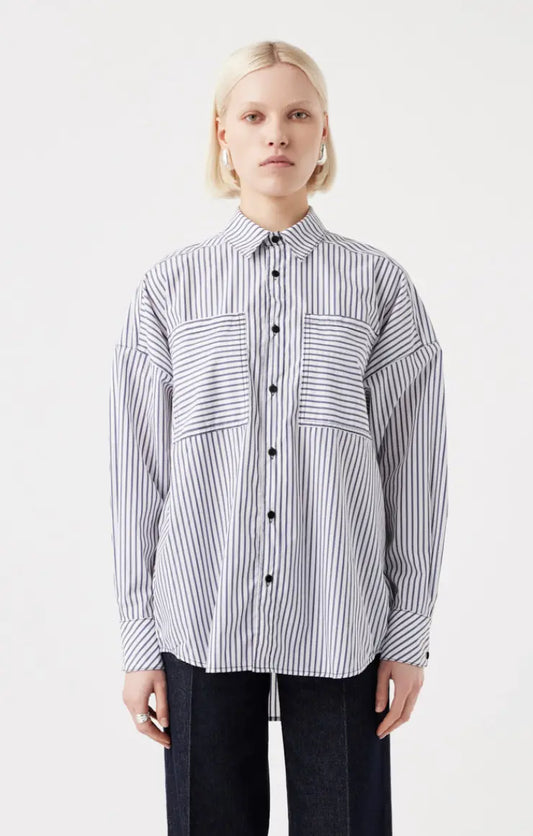 Maya Shirt - White/Navy Stripe Outland Denim