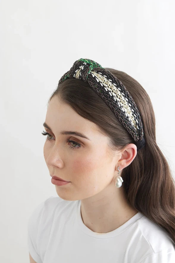 Milan Headband in Black/Emerald Green bowies world 01 at cloth in brick
