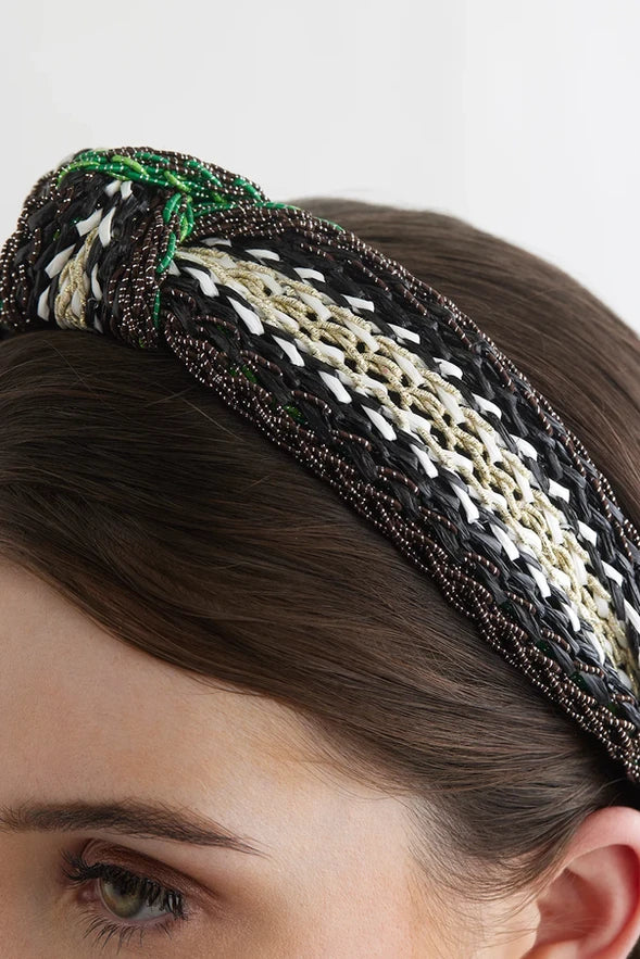 Milan Headband in Black/Emerald Green bowies world at cloth in brick close up