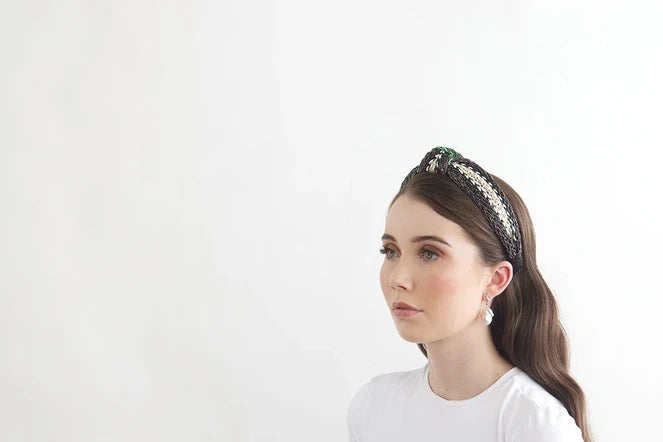 Milan Headband in Black/Emerald Green bowies world at cloth in brick zoomed out