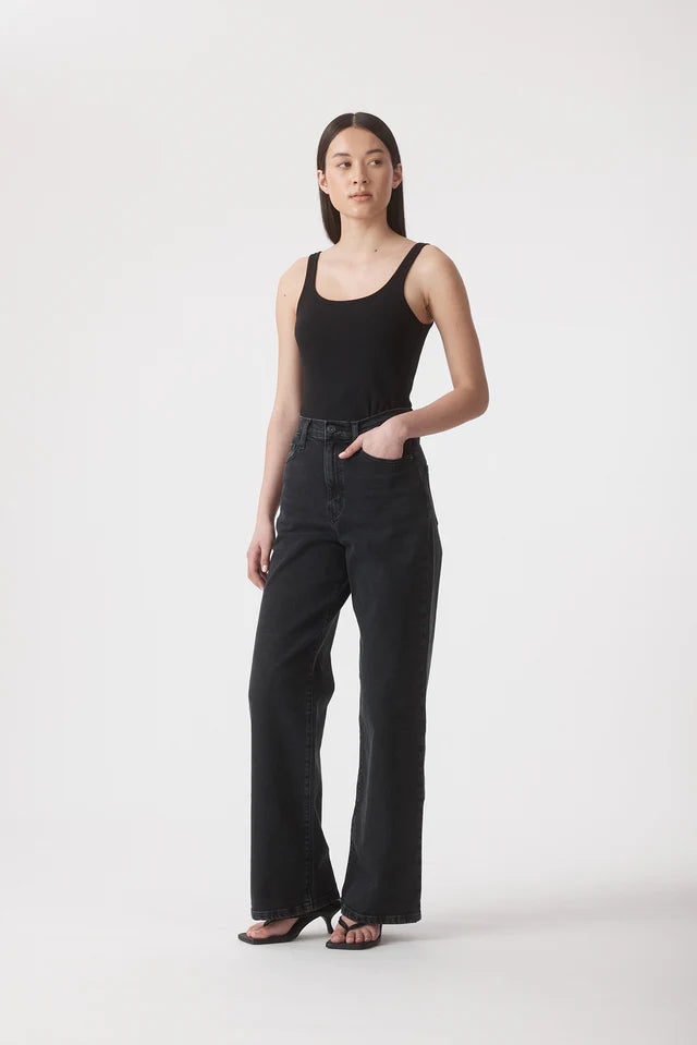 Ellie 32" Super High Rise Wide Jean - Ash Black Outland Denim