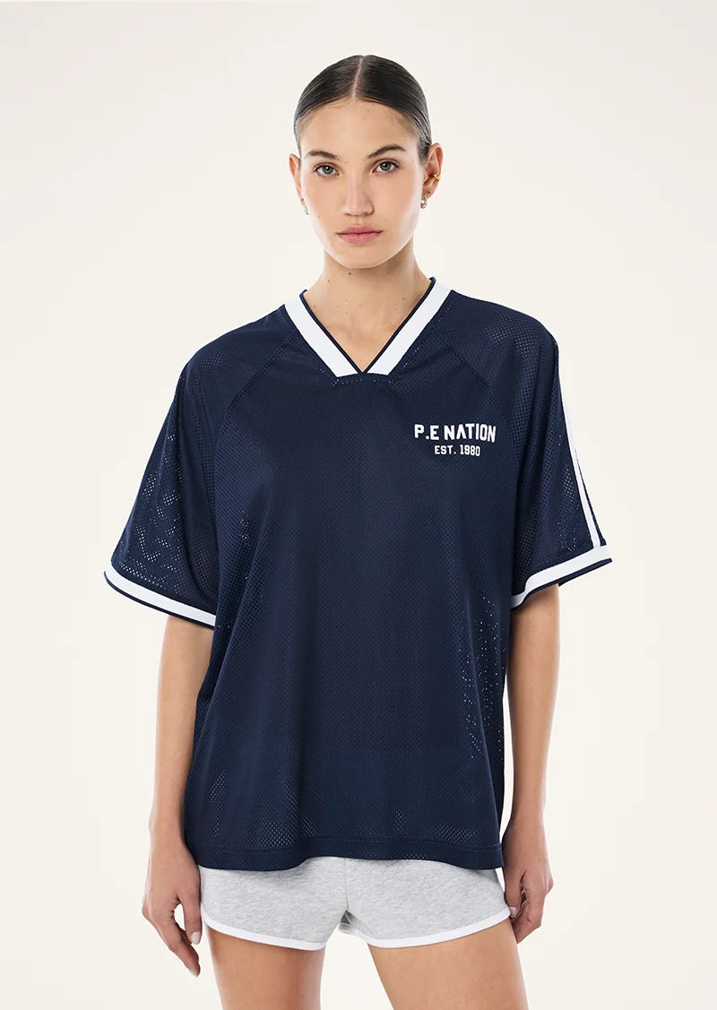 Phantom Mesh Jersey Tee - Dark Navy and White P.E Nation