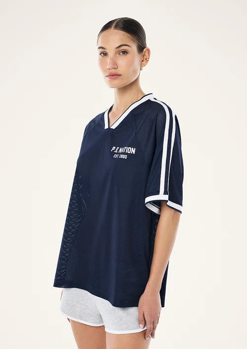 Phantom Mesh Jersey Tee - Dark Navy and White P.E Nation
