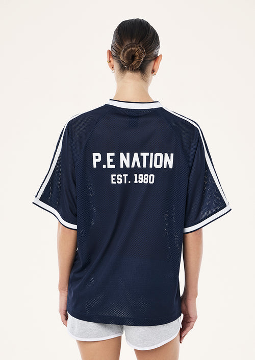 Phantom Mesh Jersey Tee - Dark Navy and White P.E Nation