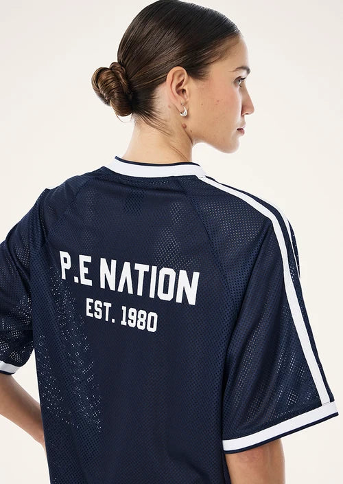 Phantom Mesh Jersey Tee - Dark Navy and White P.E Nation