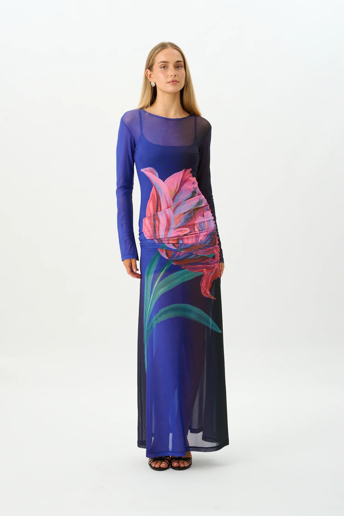 Wrap Mesh Maxi Dress - Cobalt With Harper Lu