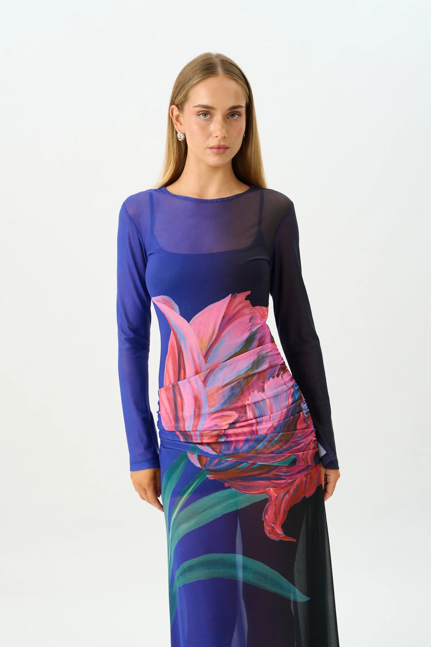 Wrap Mesh Maxi Dress - Cobalt With Harper Lu