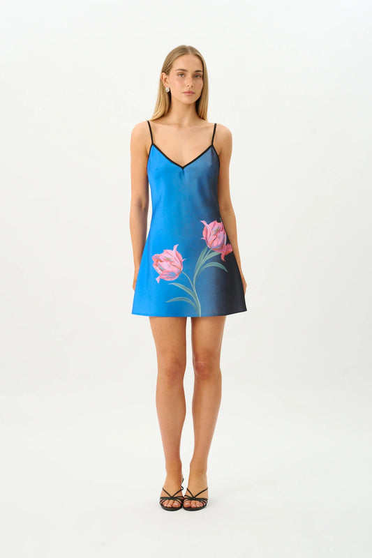 Bias Mini Dress - Cobalt Floral With Harper Lu